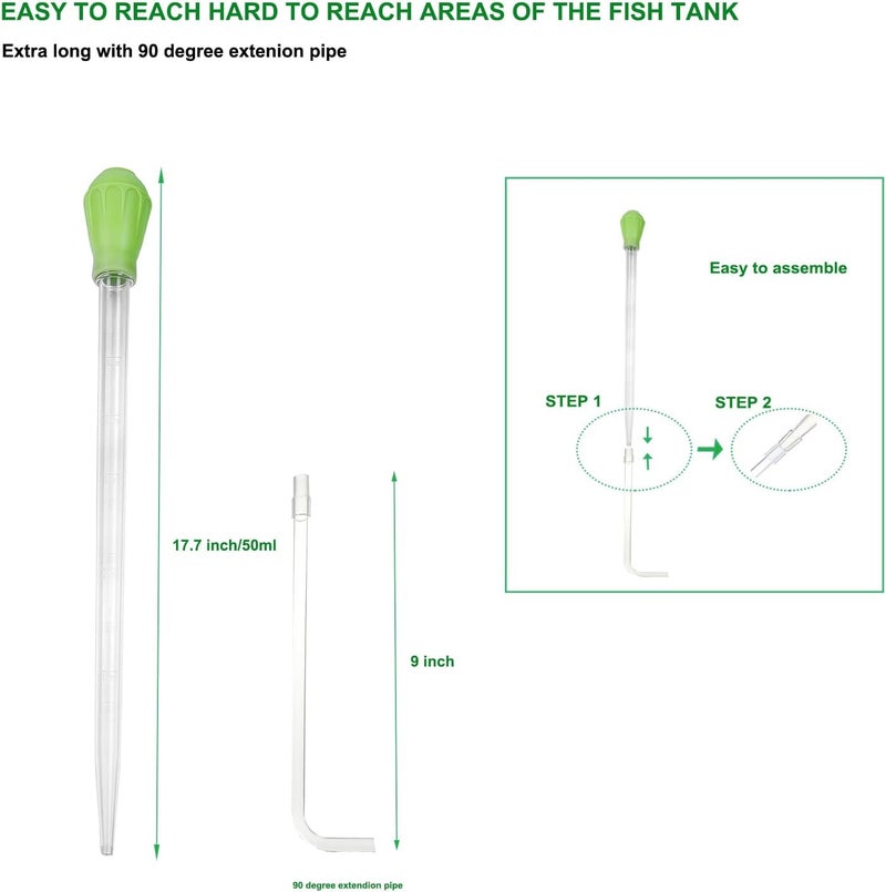 Fecsam 50ml Manual Coral Fish Feeder/Water Changer/Waste Remover Clean Tool with Extension Pipe and 15inch Aquarium Tweezer for Fish Tank Cleaning, Aquatic Pipette Dropper Gravel Cleaner Siphon - Image 5